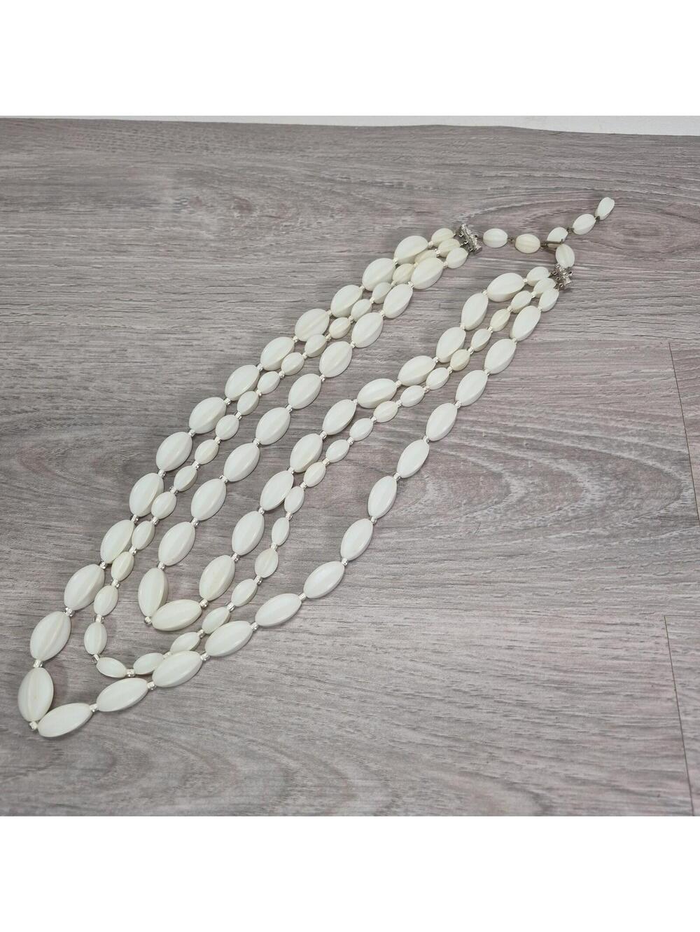 Vintage Alice Caviness Triple Strand White Beaded Necklace 28"